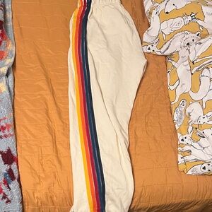 Aviator Nation Cream Joggers with Rainbow Stripes